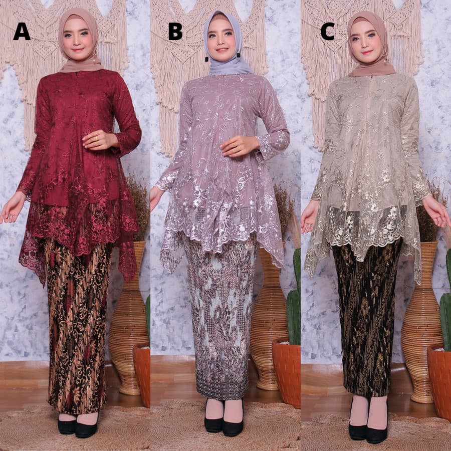 Setelan Kebaya Tulle Bordir Rumbai aneka warna