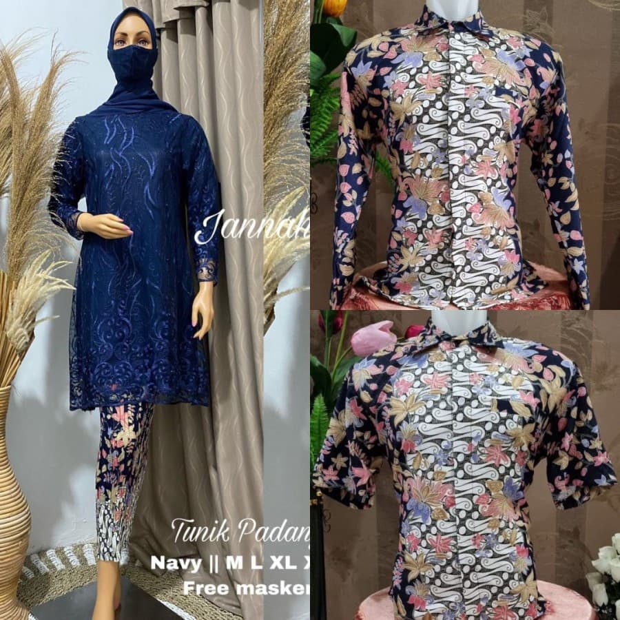 Setelan Kebaya Couple Tunik Tille / Kebaya Kurung Navy Dan Warna Lain