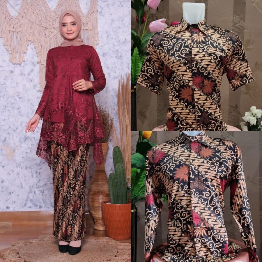 Setelan Couple Kebaya Jubrai / Azalea Tulle Maroon Dan Pilihan Warna