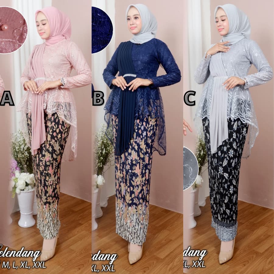 Setelan Kebaya Modern Selendang Tulle/Tille Aneka Pilihan warna