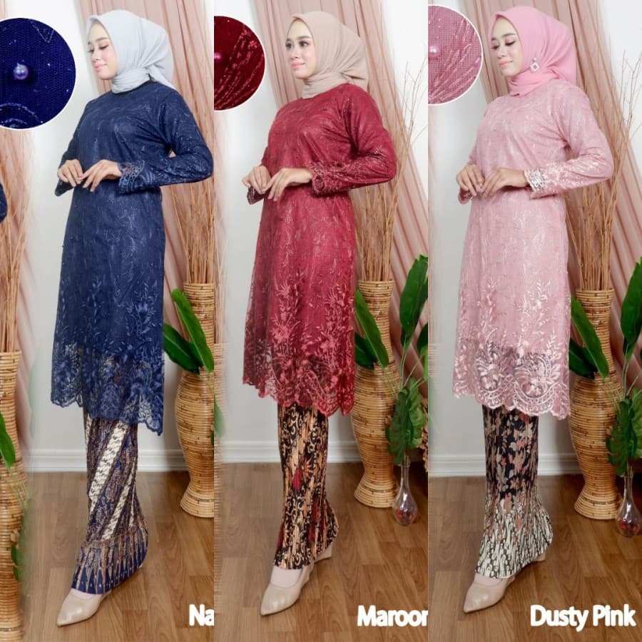 Setelan Kebaya Modern Tunik Tulle / Kebaya Kurung Tille Aneka Warna